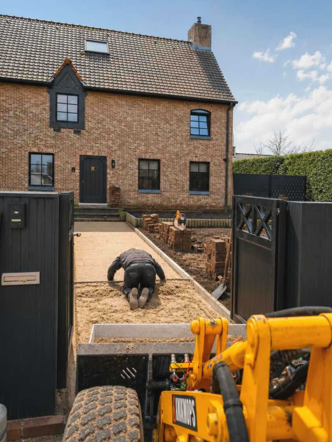Oprit in aanleg met klinkers